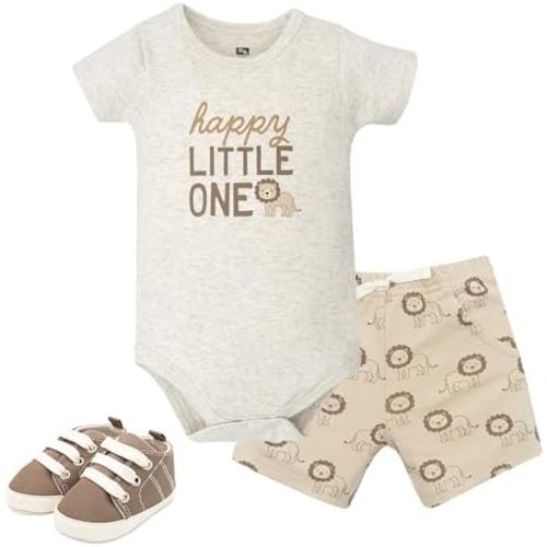 Hudson Baby Unisex Baby Cotton Bodysuit, Shorts and Shoe Set