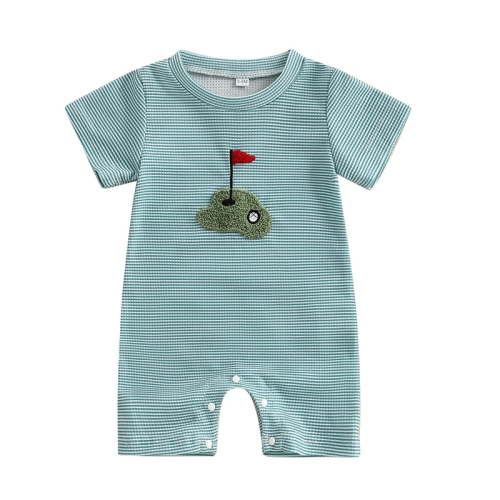 Newborn Baby Boy Golf Clothes Golf Embroidery Romper Short Sleeve Striped Bubble Bodysuit Cute Summer Outfit