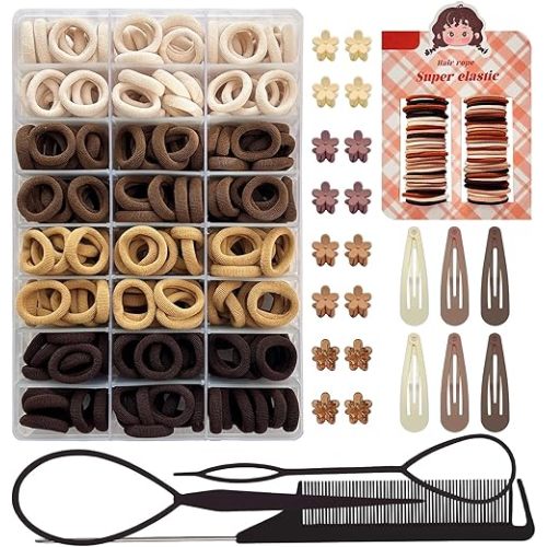 Hair Accessories for Girls, Brown Baby Hair Ties 0.8 Inch Soft Thick Seamless Cotton Hair Bands for Baby Girls Kids with Hair Clips