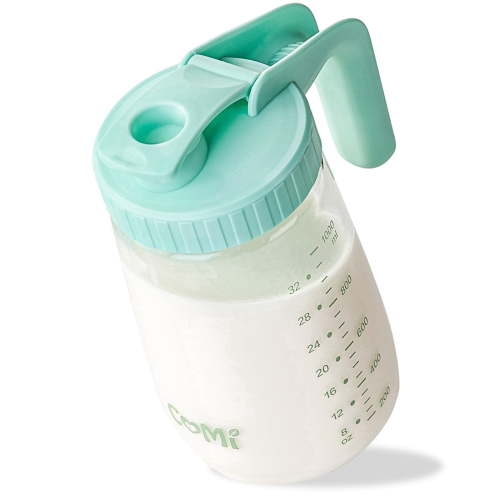 COMI Breast Milk Pitcher, 32oz Mason Jar with Wide Mouth, Breast Milk Fridge Storage Container, Green