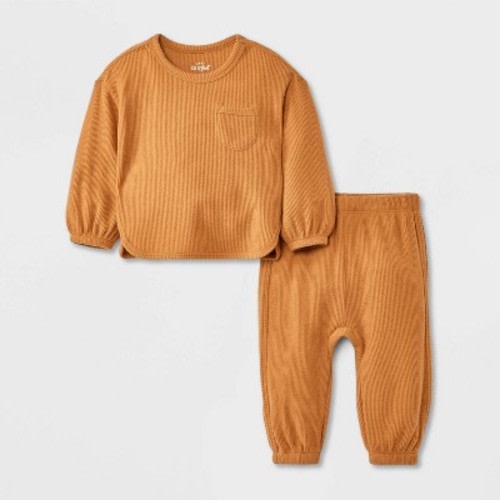 Baby Boys' 2pc Cozy Thermal Sweatshirt & Jogger Pants Set - Cat & Jack™ Brown 6-9M