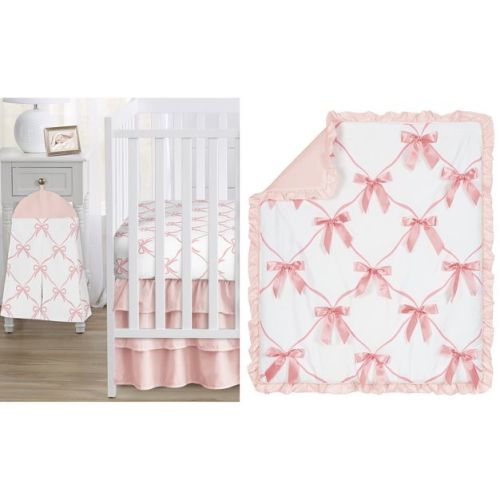 Sweet Jojo Designs Girl Baby Crib Bedding Set - Ballerina and Ballet Bows Pink and White 4pc