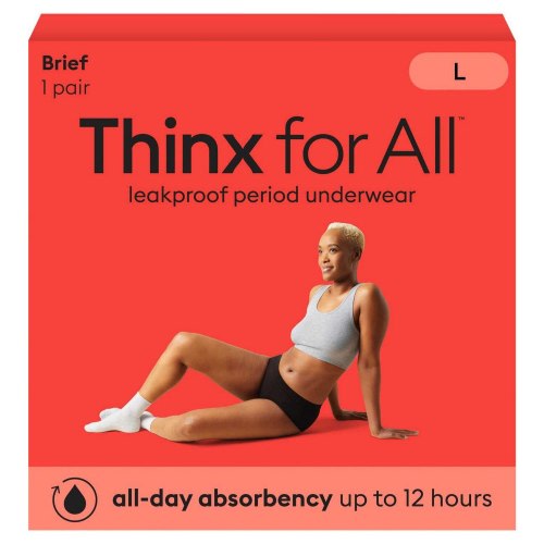 Thinx for All Women's Super Absorbency Cotton Brief Period Underwear, Black, Large, XLarge, Small, Medium