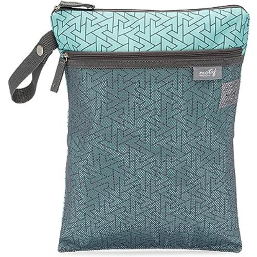 Motif Medical Baby Wet Dry Bag - Double-Compartment Bag for Wet Clothes & Dry Items - Travel Laundry Bags for Moms On-the-Go - Diaper Wet Bag for Pump Parts, Dirty Baby Clothes, Swimsuits (Aqua)