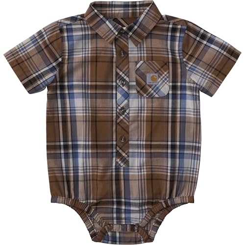 Carhartt baby-boys Short Sleeve Plaid Woven Bodysuit With Collar