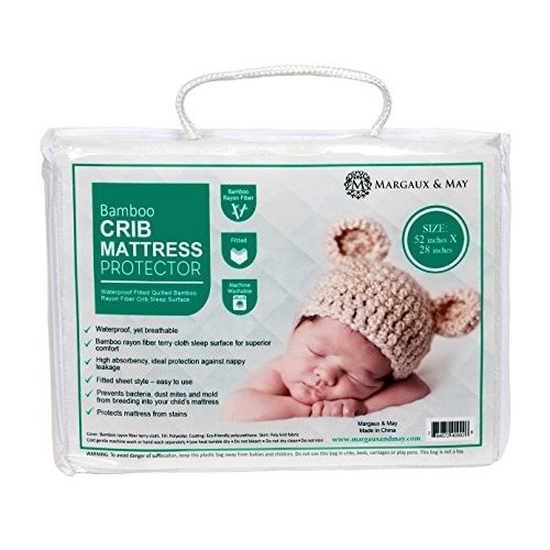 Ultra Soft Waterproof Crib Mattress Protector Pad From Bamboo Rayon Fiber by Margaux & May - Fitted Quilted Mattress Protector Pad for Your Crib. High Absorbency and Stain Protection Baby Cover