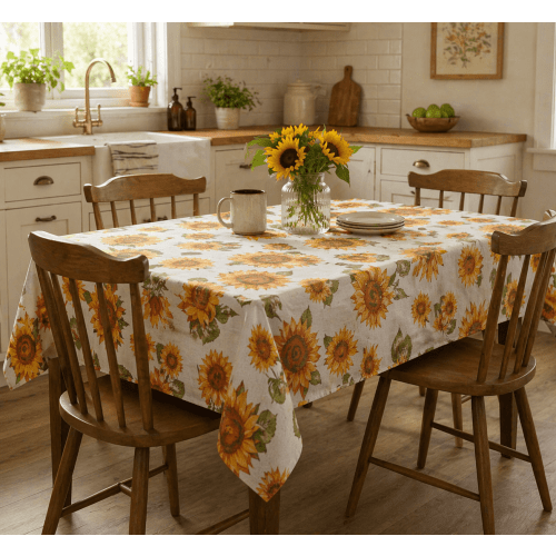Serafina Home Autumn Thanksgiving Fall VinySerafina Home Autumn Thanksgiving Sunflower Fall Vinyl Flannel Backed Tablecloth - Rustic Farm Vinyl Tablecloth with Flannel Backing Reusable 52" x 70"