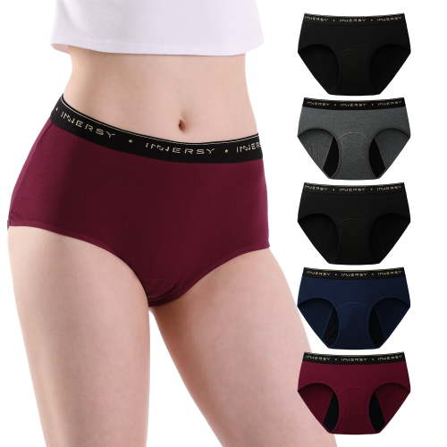 INNERSY Period Underwear High Waist Cotton Postpartum Womens Menstrual Panties 5 Pack(L,Vintage)