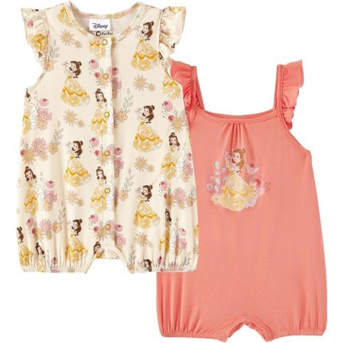 Disney Baby Girls Viscose Made from Bamboo 2 Packs Breathable Bodysuit with Ruffle Sleeves Romper Newborn to Infant