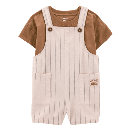 Baby 2-Piece Short-Sleeve Tee & Striped Shortall Set - Brown - Carter's | Carter's