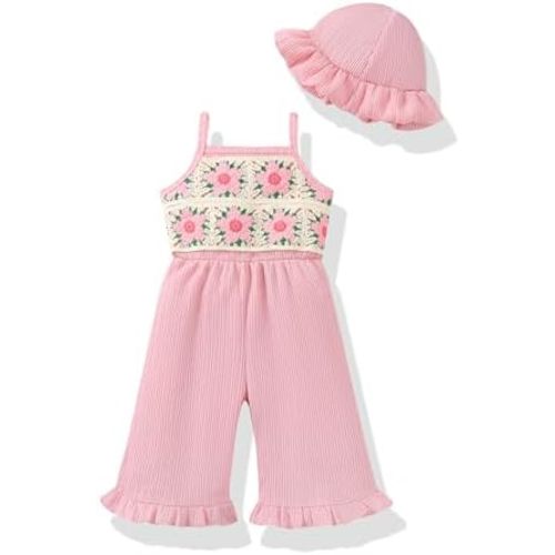 XUANHAO Baby Girl Romper Summer Infant Baby Girl Clothes With Hat One-Piece Crochet Ruffle Outfits for Girls Tddler Jumpsuit