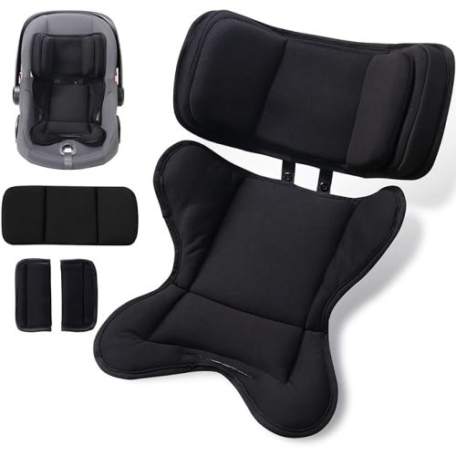 TinlyFinly Infant Insert Compatible with Doona, Graco, Britax, Chicco, Evenflo Car Seat, Adjustable Baby Head Body Support Cushion for Newborn to Toddler, Fits Infant Car Seat and Stroller (Black)