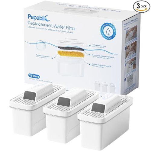 Papablic Official Replacement Water Filter for SafeguardPlus Bottle Washer | 3-Pack, No Distilled Water Needed, Tap Water Filtration