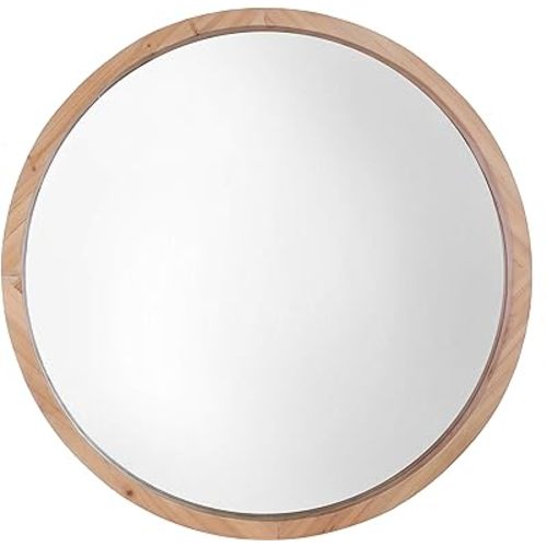 Mirrorize Round Mirror 22" for Living Room Wall Decor, Decorative Circle Mirror, Bathroom Vanity Mirror, Large Farmhouse Circular Mirror for Entryway, Natural Brown