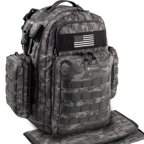 Dinictis Dad Diaper Bag, Mens Diaper Bag Backpack with Diaper Changing Mat, Military Diaper Backpack with Molle Webbing, Waterproof Pouch, Baby Wipes pocket, Insulated Bottle Pockets- Black Camo
