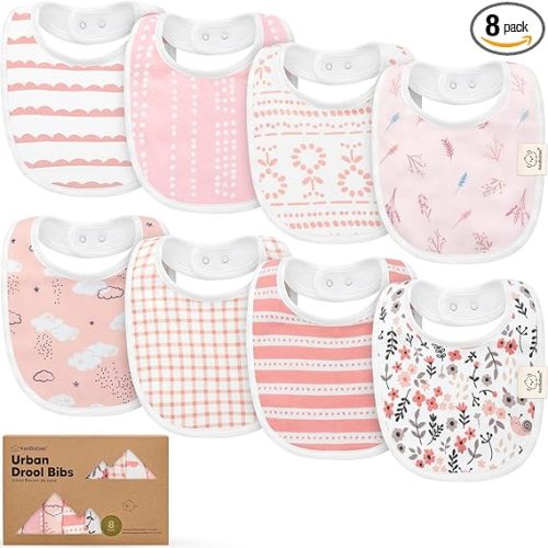 KeaBabies 8-Pack Organic Baby Bibs for Drooling and Teething (Sweet Charm)