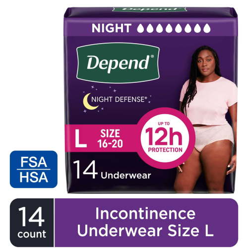 Depend Night Defense Incontinence Underwear for Women, Adult Diapers, L, 14 Count HSA/FSA Eligible