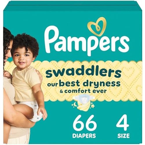 Pampers Swaddlers Diapers, Size 4 (15-34 lbs), 66 Count, Absorbent, Keeps Baby Dry and Comfortable, Skin Safe Disposable Baby Diaper (Packaging May Vary)