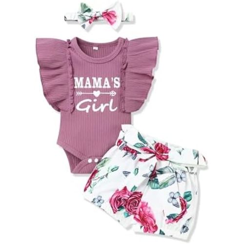 Newborn Baby Girl Summer Clothes Outfits Daddys Little Girl Short Sleeve Romper Infant Floral Shorts Set 3Pcs…