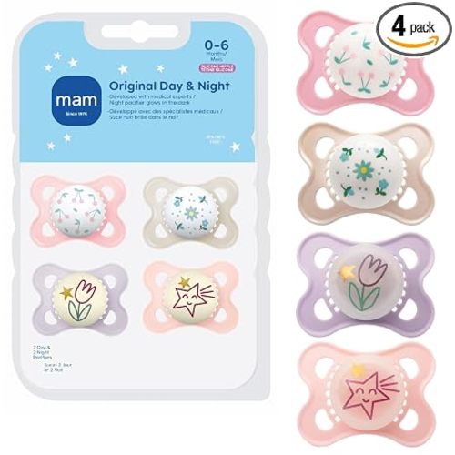 MAM Original Baby Pacifiers 0-6 Months, Glows in The Dark, 4 Pack