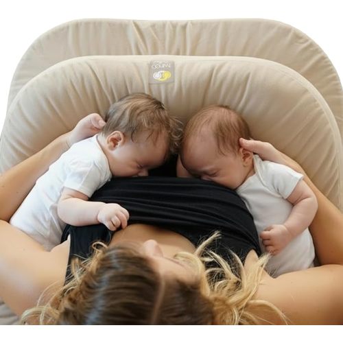 TwinGo Pillow for Twins – Tandem Breastfeeding & Bottle Feeding Nursing Pillow – Adjustable XS to Plus Size – Feeding Support for Parents of Twins (Neutral Color)