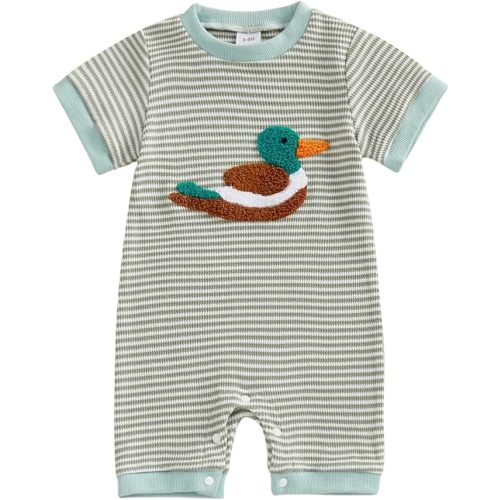 Bagilaanoe Infant Baby Boy Short Sleeve Romper Jumpsuit Pants Deer Duck Waffle Knit Outfit Summer One Piece Clothes