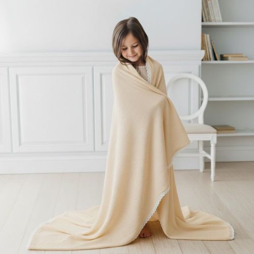Organic Baby Blanket Muslin- Oat + Ivory Lace