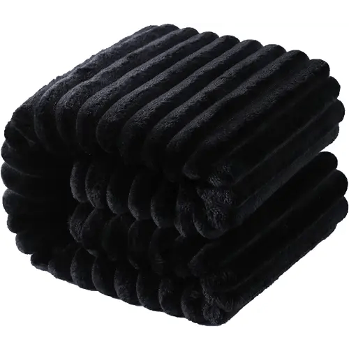 NTBAY Plush Flannel Baby Blanket, Soft and Warm Toddler Blanket with Striped Texture for Stroller, Crib, Travel, 30x40 Inches, Black