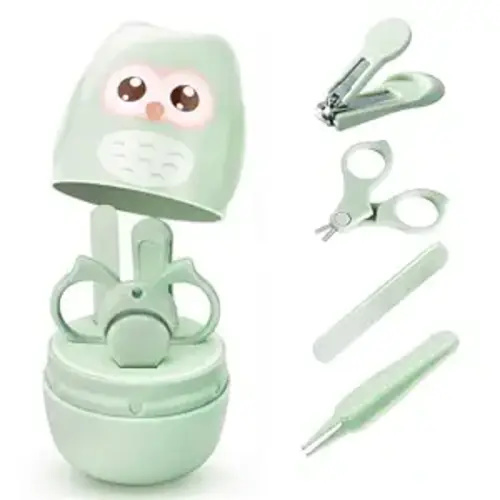 Baby Nail Kit with Owl Case, 4-Piece Infant Manicure Set, Green