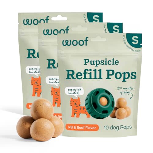 WOOF Pupsicle Peanut Butter & Beef Refill Pops Dog Treats, Small, 3 Pack | For small Pupsicles, 30 total treats, peanut butter & beef flavor, long-lasting treats, pre-made Pops, shelf stable