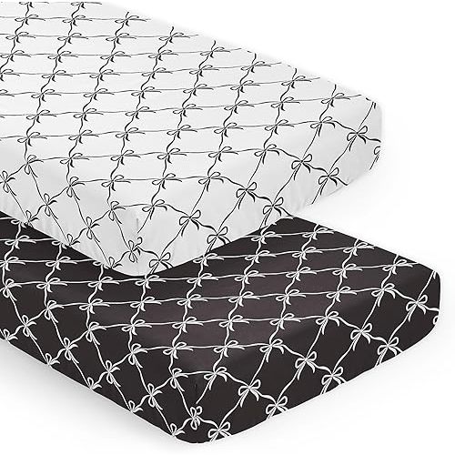 Sweet Jojo Designs 2-Piece Baby Crib Sheets Set (Black and White Bows) for Girls, Infant Nursery, Toddler Room - Fitted, Standard Size (Bow for Shabby, Ballet, Dancer, Princess Ballerina Collection)