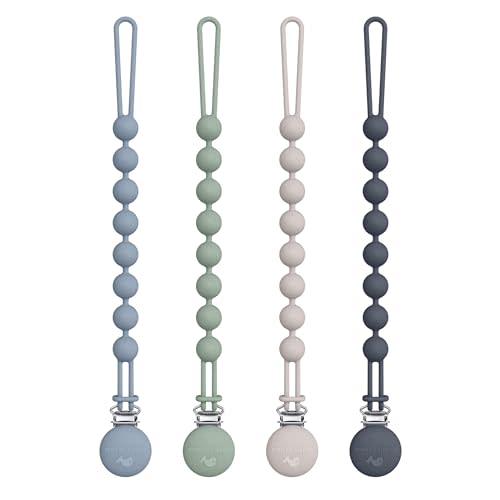 Cuddle Campus Silicone Pacifier Clip Holder with One Piece Design,Soft Flexible Binky Clips with Texture for Baby Boy and Girl Pack of 4 (0-6m)