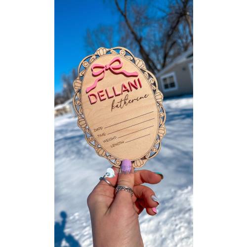Bow Coquette Baby Girl Birth Announcement Sign, Baby Name Sign With Birth Stats, Baby Shower Gift Personalized Baby Name Sign, Photo Prop