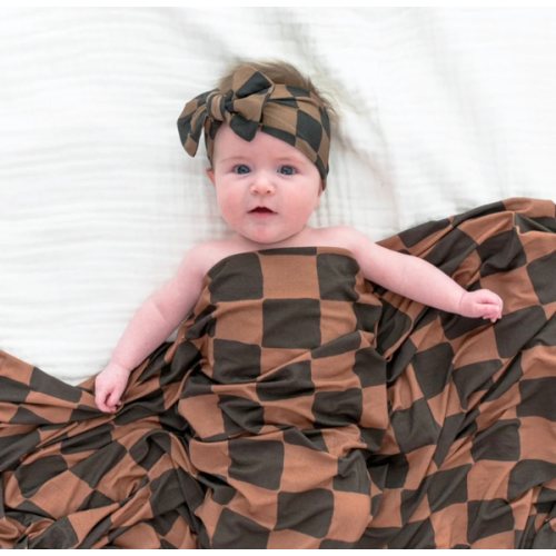 Checkered Baby Knotted Headband in Stretchy Bamboo – Soft & Breathable Comfort by Ellie Sue