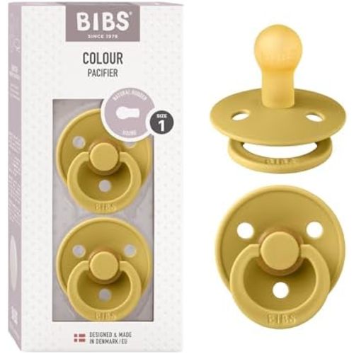 Bibs Colour Pacifier 2-Pack | BPA Free Soother, Round Nipple. Natural Rubber Latex,