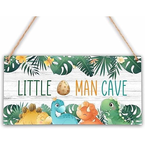 Little Man Cave, Woodland Dinosaur Room Decor, Boys Decorations for Bedroom Nursery Playroom Wall Art (6"x12") -D08