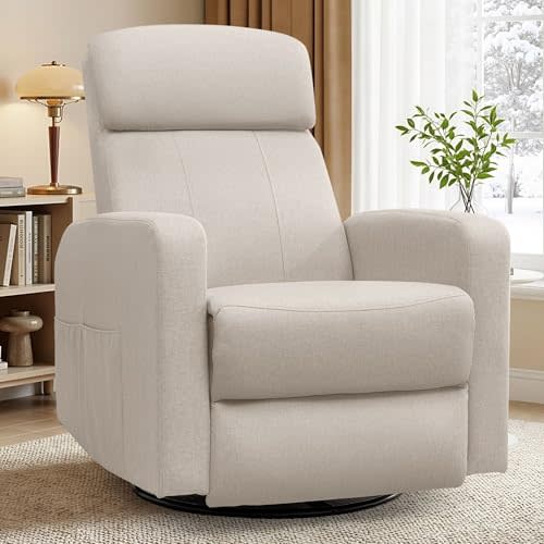 Power Swivel Recliner Chairs for Adults, Electric Glider Rocking Chair Nursery, Glider Recliner Nursery Chair with Classified Side Pocket, Nursery Rocking Chairs with USB and Type-C Ports