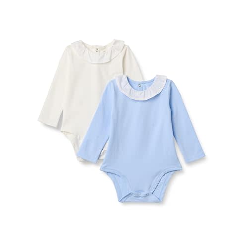 Amazon Essentials x Sofia Grainge Baby Girls' Long-Sleeve Ruffle Collar Bodysuit, Pack of 2