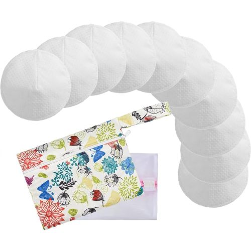 Reusable Nursing Pads with Washing Bags - 10-Pack 4 Layer Viscose from Bamboo Breastfeeding Pads, Washable Organic Maternity Nipple Pads (L 4.72") (4 Layer Anti-Slip, Anti-Slip Particles)