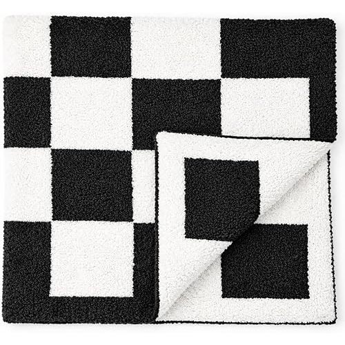 L+L USA Checkered Baby Blanket 28"x40" - DreamSoft Knit Throw for Crib, Stroller or Car Seat - Soft Blanket/Newborn Nursery Gift Essential for Toddler, Infant, Kids, Boys & Girls (Black/White)
