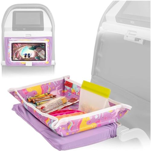 Lusso Gear Airplane Tray Table Cover - Organize Kids Travel Essentials - Snack & Toy Pockets for Airplane Toys for Toddlers 1-3 - Foldable Tablet Stand for Travel Toddler Essentials - Plane Pattern