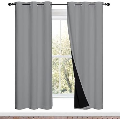 NICETOWN Full Shade Curtain Panels, Pair of Energy Smart & Noise Blocking Out Blackout Drapes for Dining Room Window, Thermal Insulated Guest Room Lined Window Dressing(Silver Grey, 42 x 72 inch)