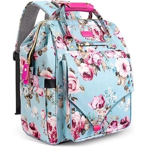 LitBear Diaper Bag Backpack, Large Capacity Multifunction Nappy Bags, Waterproof Baby Bag Floral Insulated Sturdy Travel Maternity Back Pack for Baby Girls with Diaper Pad Bottle Bag (Rose Flower)