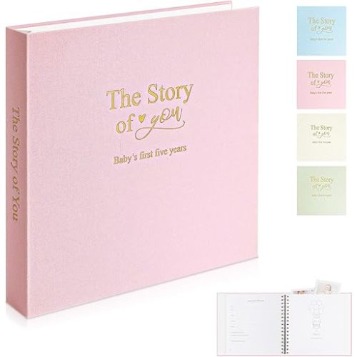 Timeless First 5 Years Keepsake Baby Memory Book for Boy or Girl, Luxury Linen Cover Acid Free Pages, Neutral Baby Journal Milestone Book or Scrapbook, Record the Story of You from Birth to Age 5