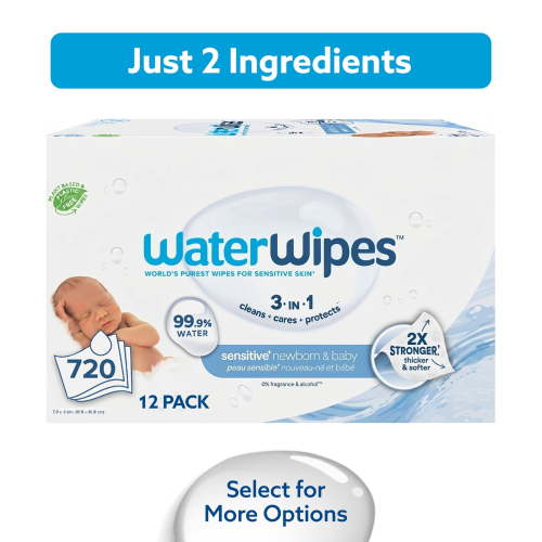 WaterWipes Original Baby Wipes, 99.9% Water Based, Fragrance-Free, for Sensitive Skin, 12 Packs (720 Wipes)