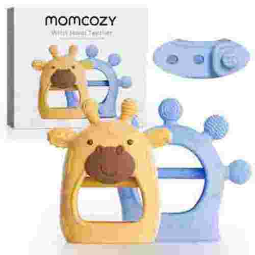 Momcozy Silicone Baby Teether Diver and Giraffe, Teething Toys for Infant 0-12 Months, Yellow & Blue