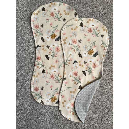 Wildflower and Bee Print Burp Cloths, Cream Floral Baby Gift