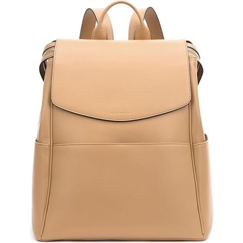 MIA + SOPHIA Leather Diaper Bag Backpack with USB Charging port, Changing Pad, Stroller Straps, and Bottle Holder (Brown Olivia)