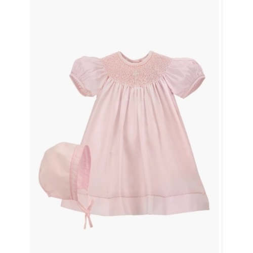 Imitation Pearl Cross Christening Gown & Bonnet Set