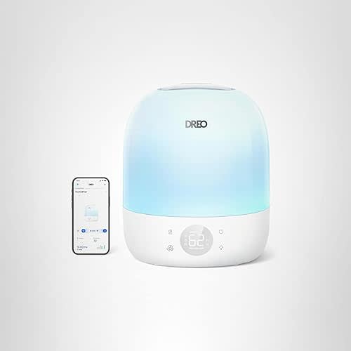 DREO Humidifier 409S, Humidifiers for Bedroom Baby, Ultra Quiet 28dB & 3L Top Fill Cool Mist Humidifier for Nursery, Smart Air humidifier for Plants, 1500+ RGB Night Light & Sleep Routine Trainer